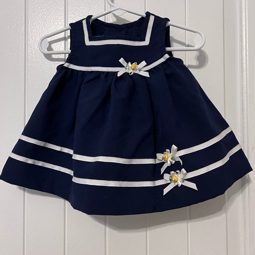 Bonnie Baby Navy Dress with White Trim